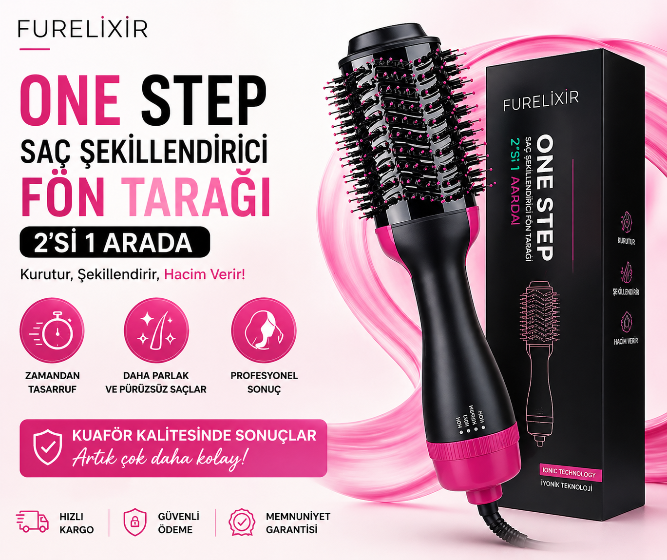 Furelixir One Step - 2'si 1 Arada Saç Şekillendirici ve Hacim Veren Fön Tarağı