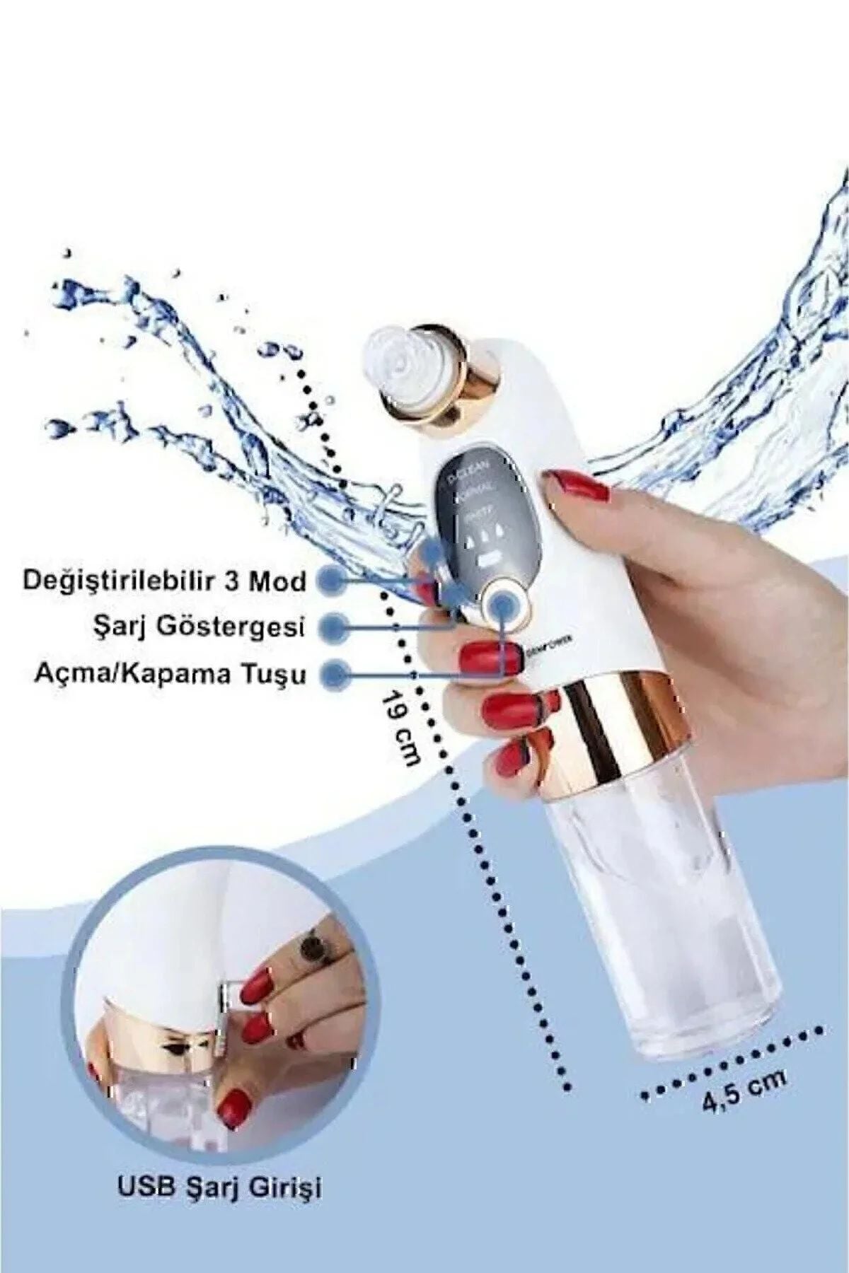 Su Hazneli 5 Başlıklı Siyah Nokta & Gözenek & yağ Temizleme Cihazı